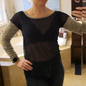 Sheer bodice long sleeve blouse